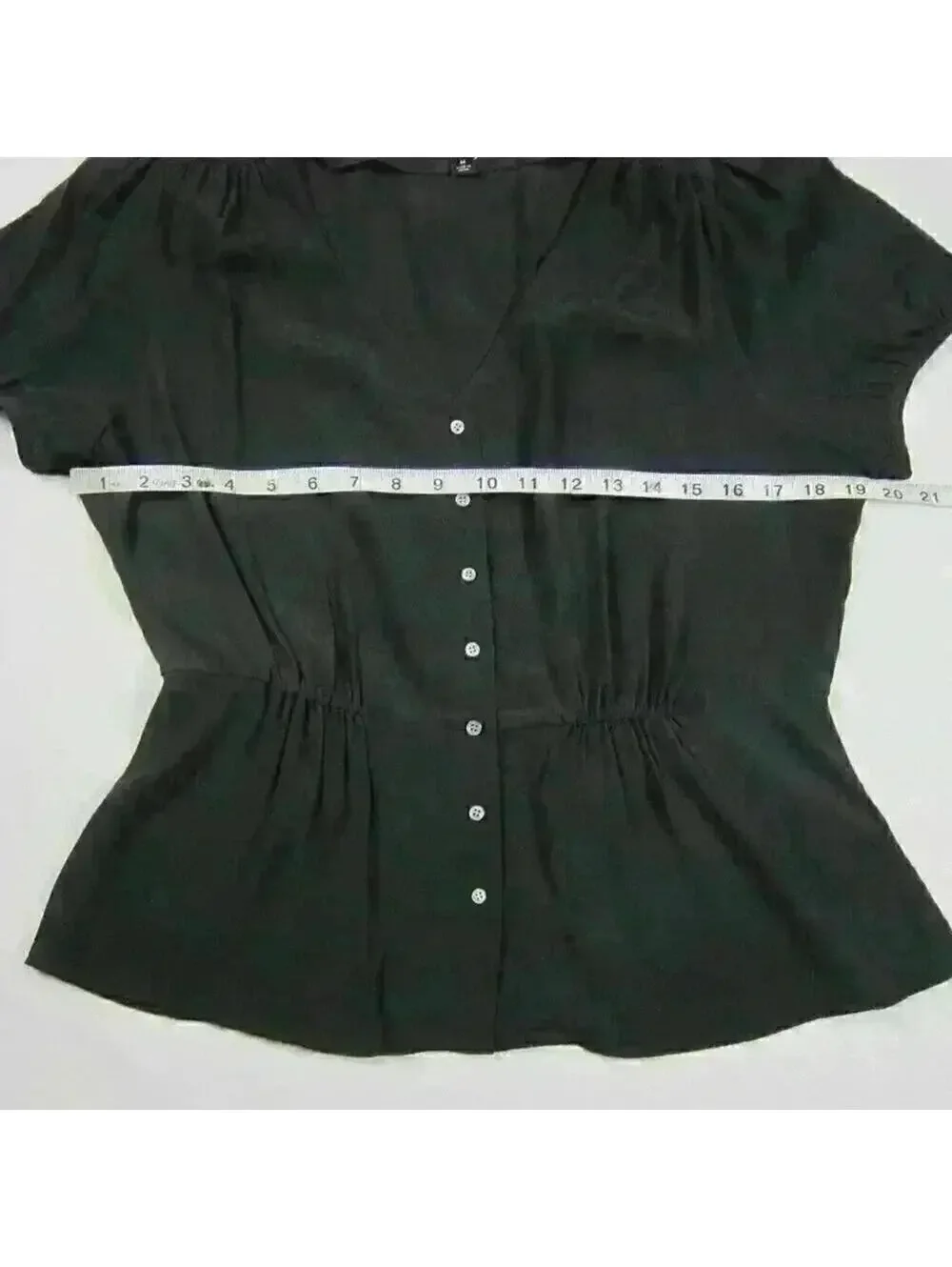 J.Crew Black Button Front Peplum Top V-Neck Short Sleeve Blouse Size Medium NWT